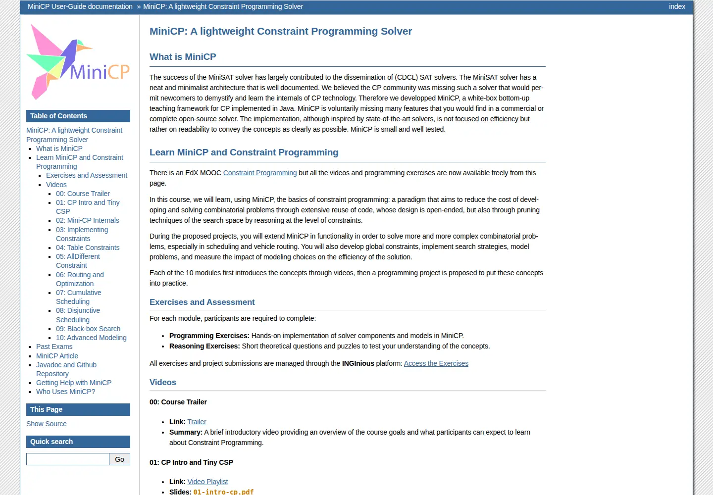 Screenshot of minicp.org