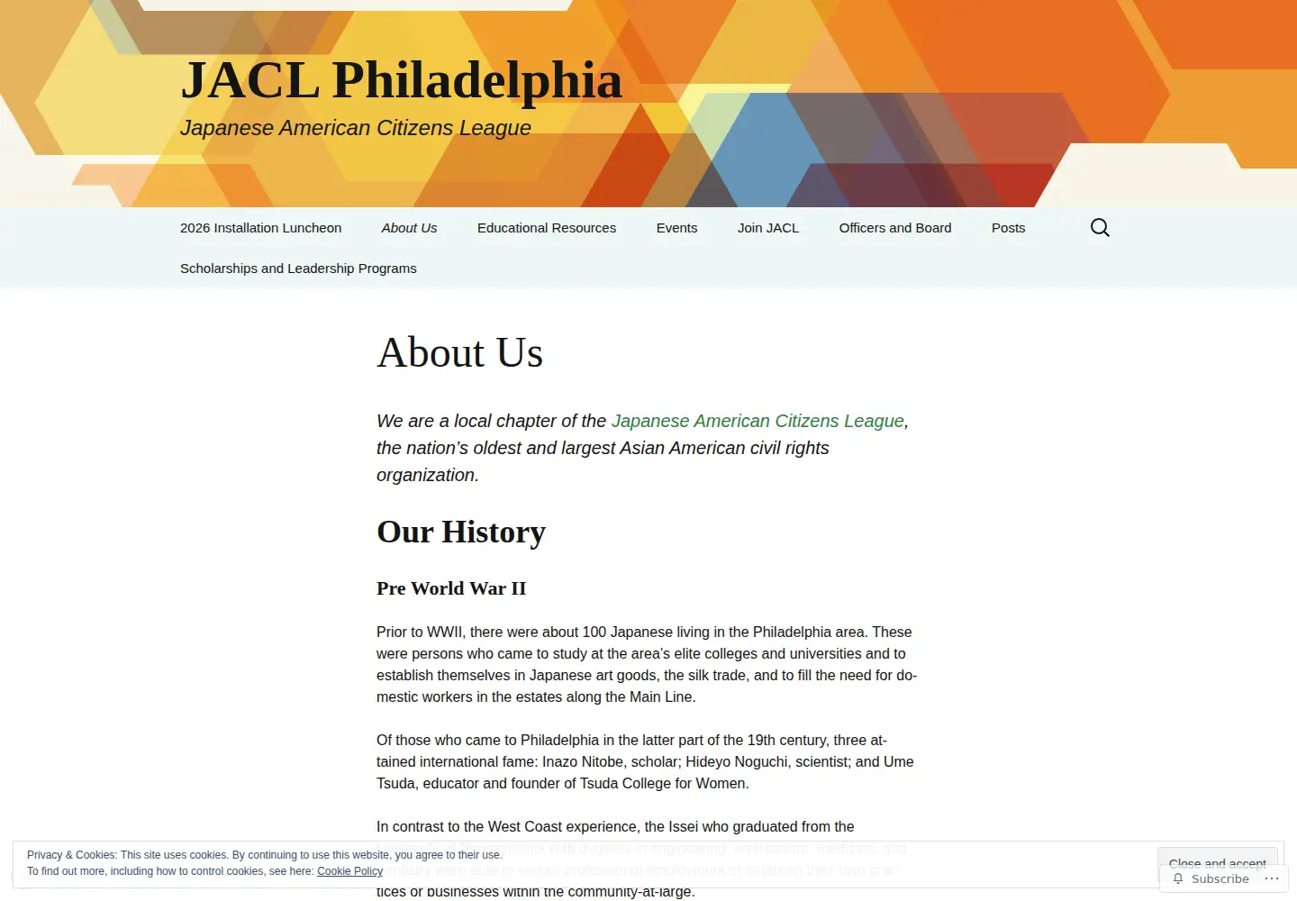 Captured homepage of phillyjacl.org in the current scan
