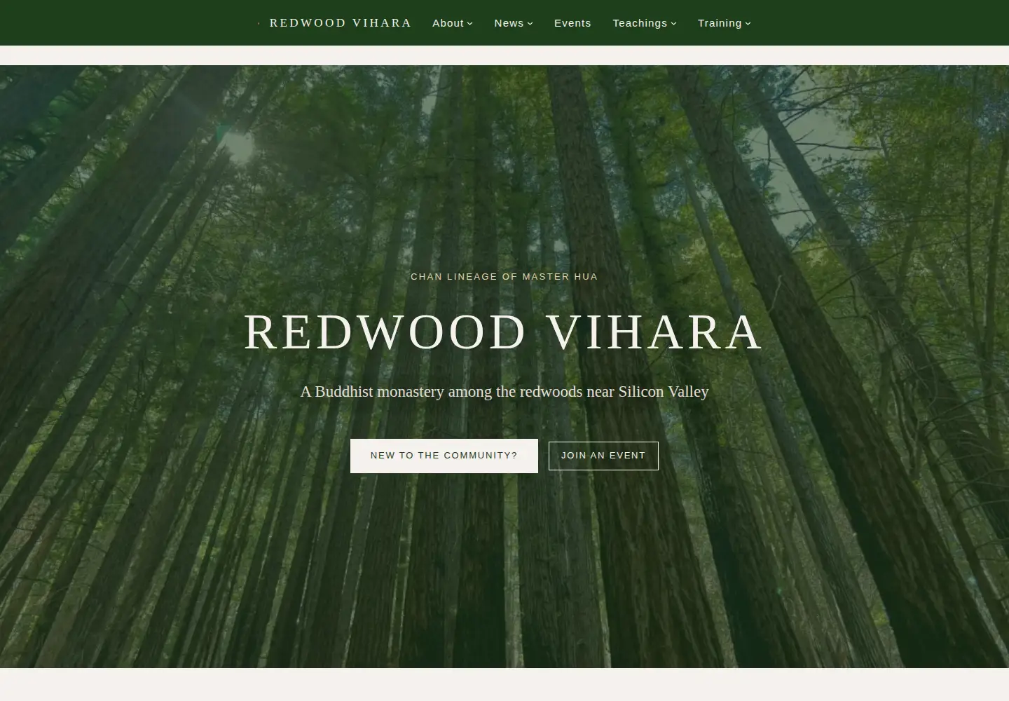 Screenshot of redwoodvihara.org