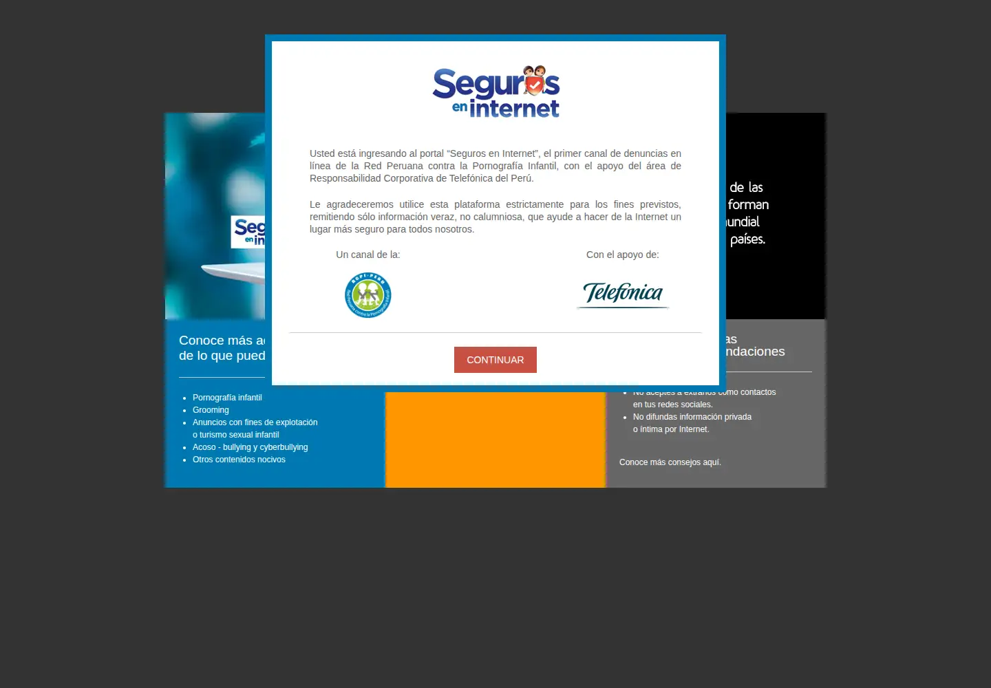 Captured homepage of seguroseninternet.org in the current scan