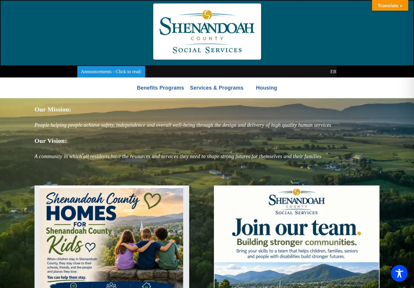 Captured homepage of shenandoahcountysocialservices.org in the current scan