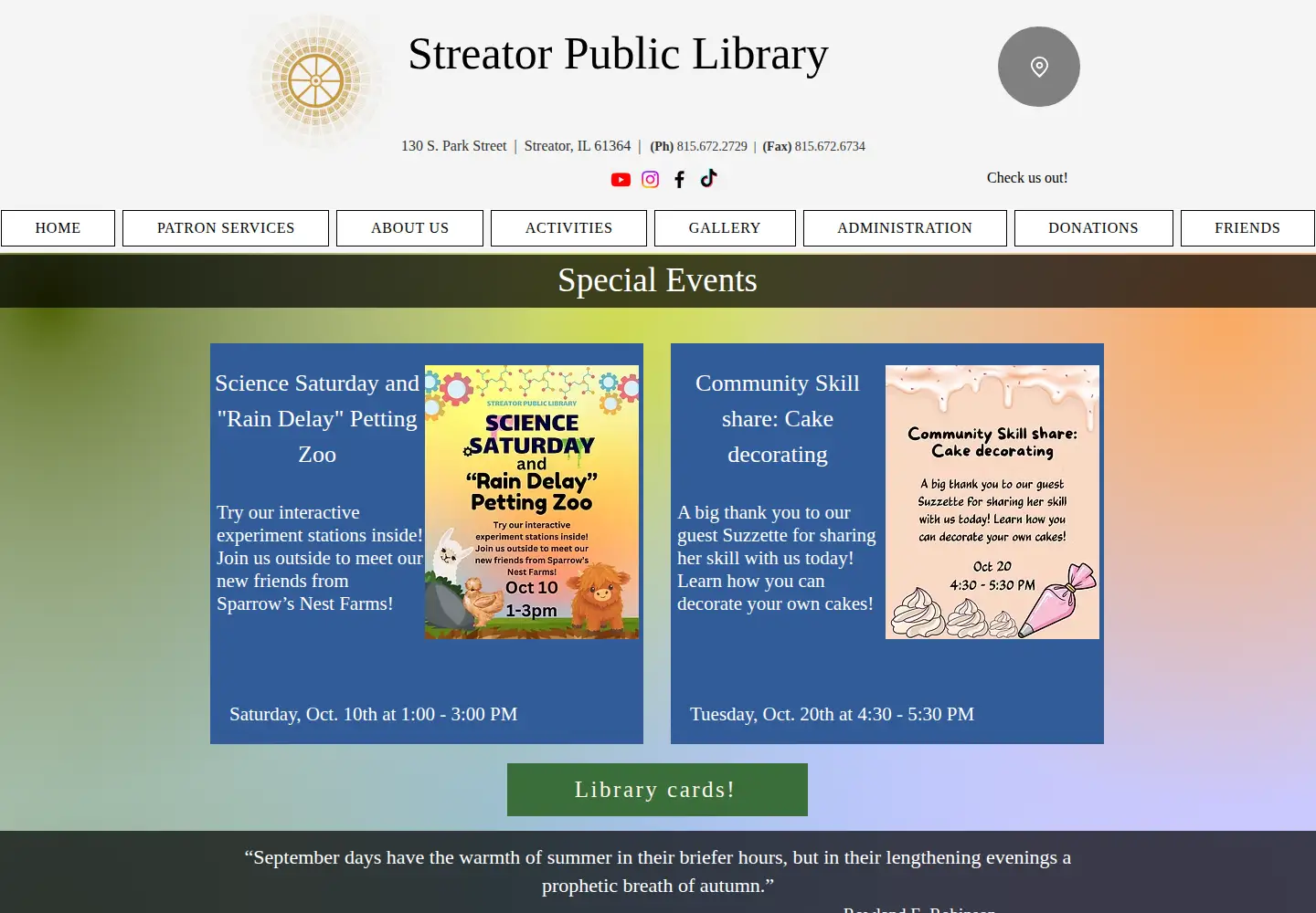 Screenshot of streatorpubliclibrary.org