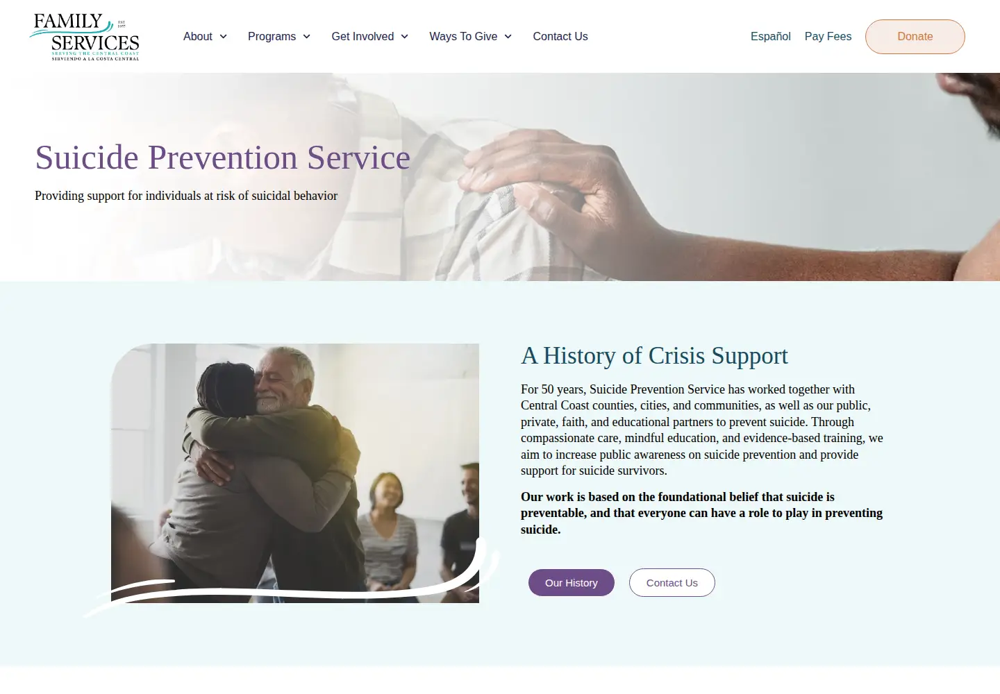 Screenshot of suicidepreventionservice.org