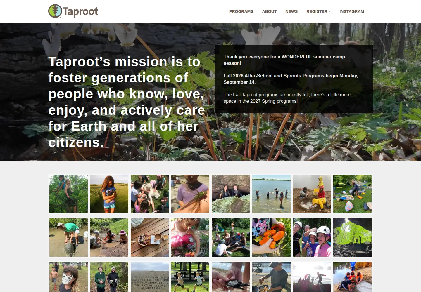 Screenshot of taprootnatureexperience.org