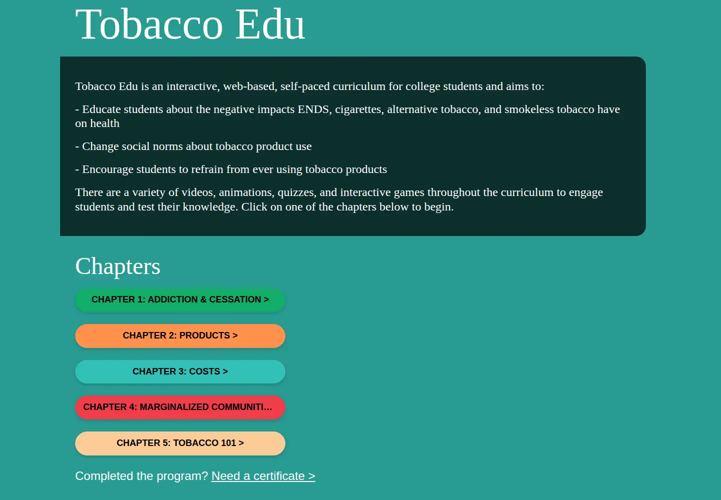 Captured homepage of tobacco-edu.org in the current scan