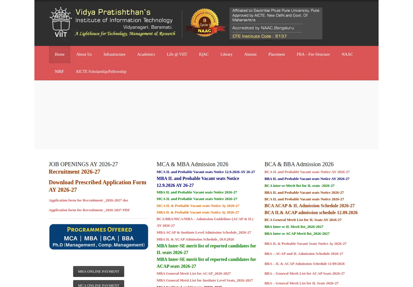 Captured homepage of viitindia.org in the current scan