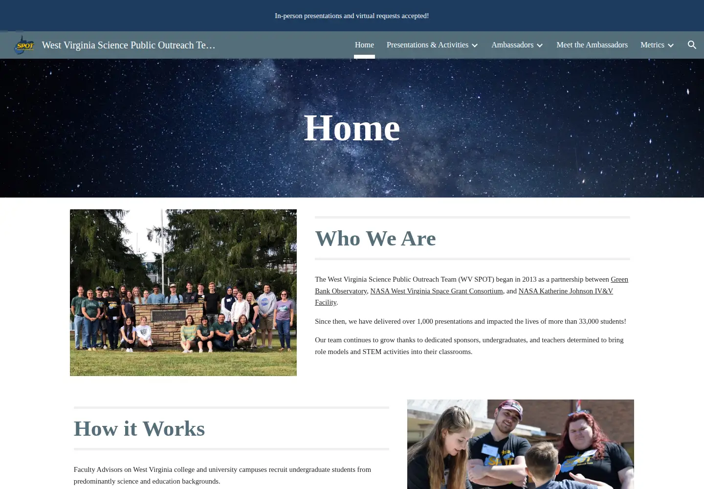 Captured homepage of wvspot.org in the current scan