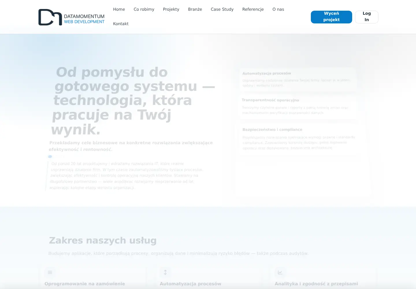 Captured homepage of datamomentum.pl in the current scan