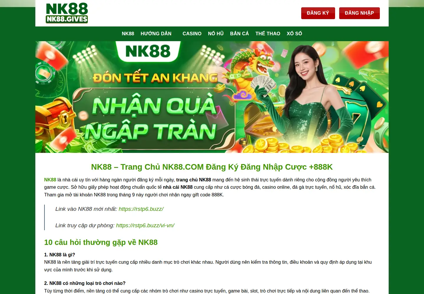 Captured homepage of nk88.promo in the current scan