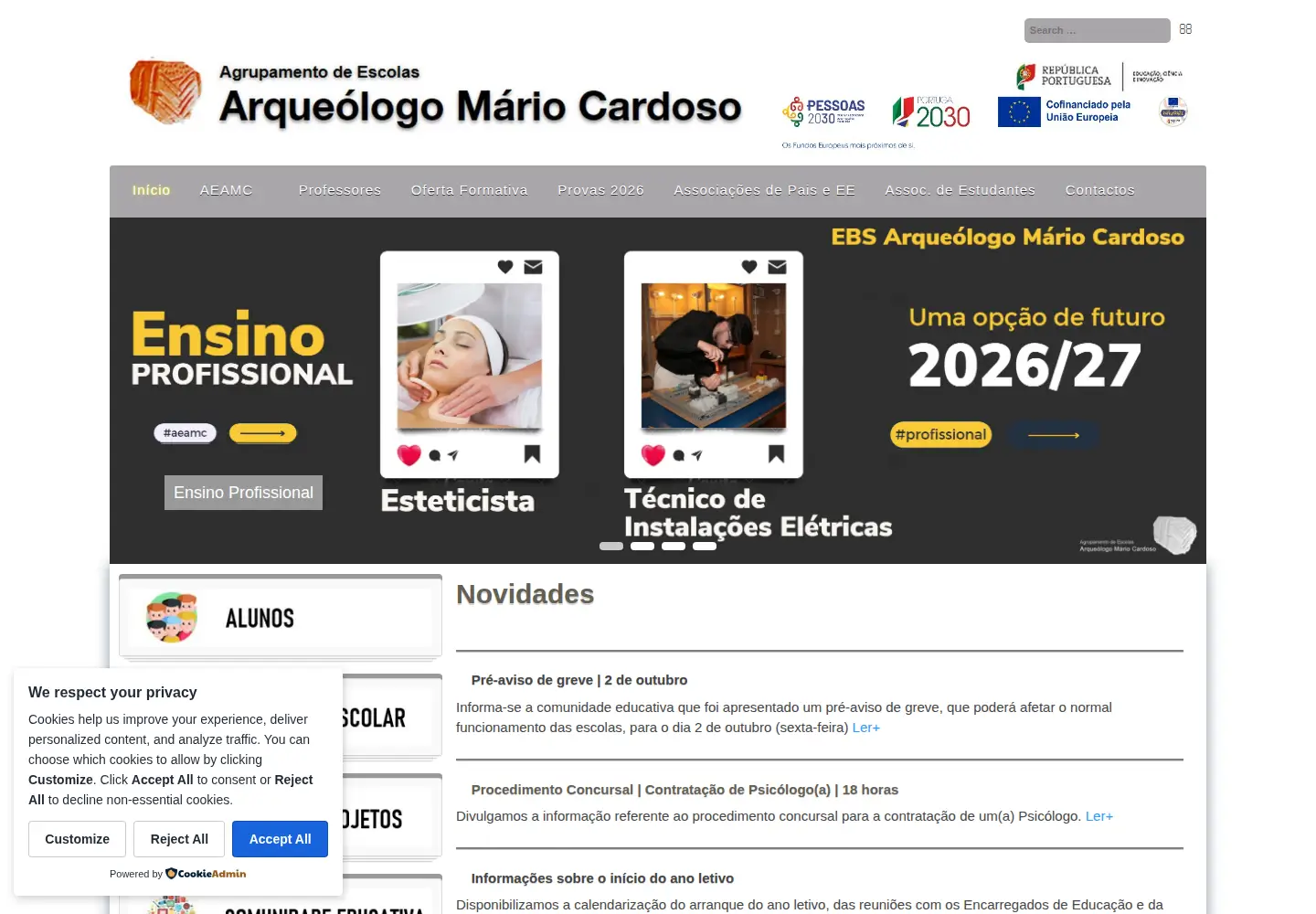 Captured homepage of aeamc.edu.pt in the current scan
