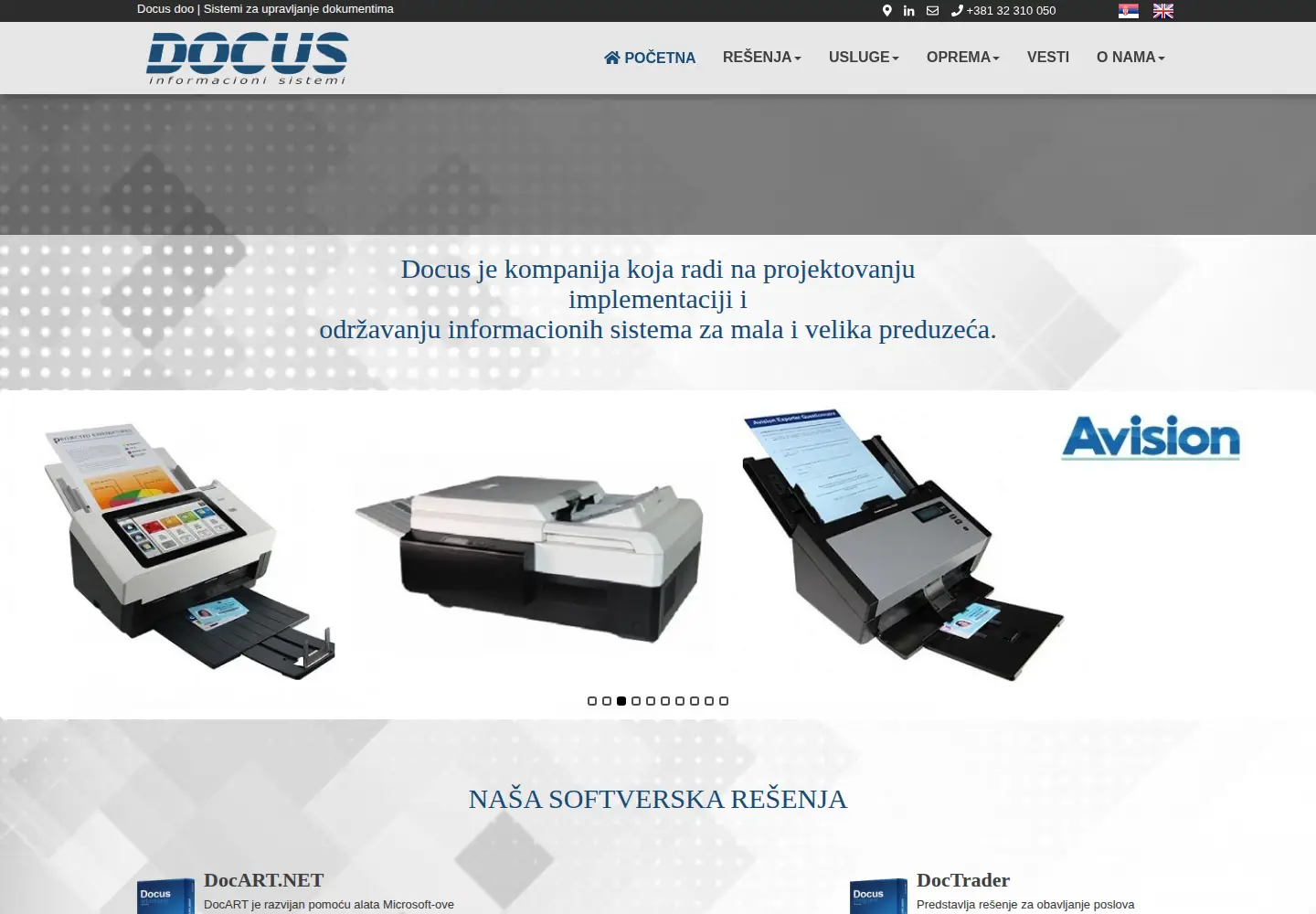 Captured homepage of docus.co.rs in the current scan