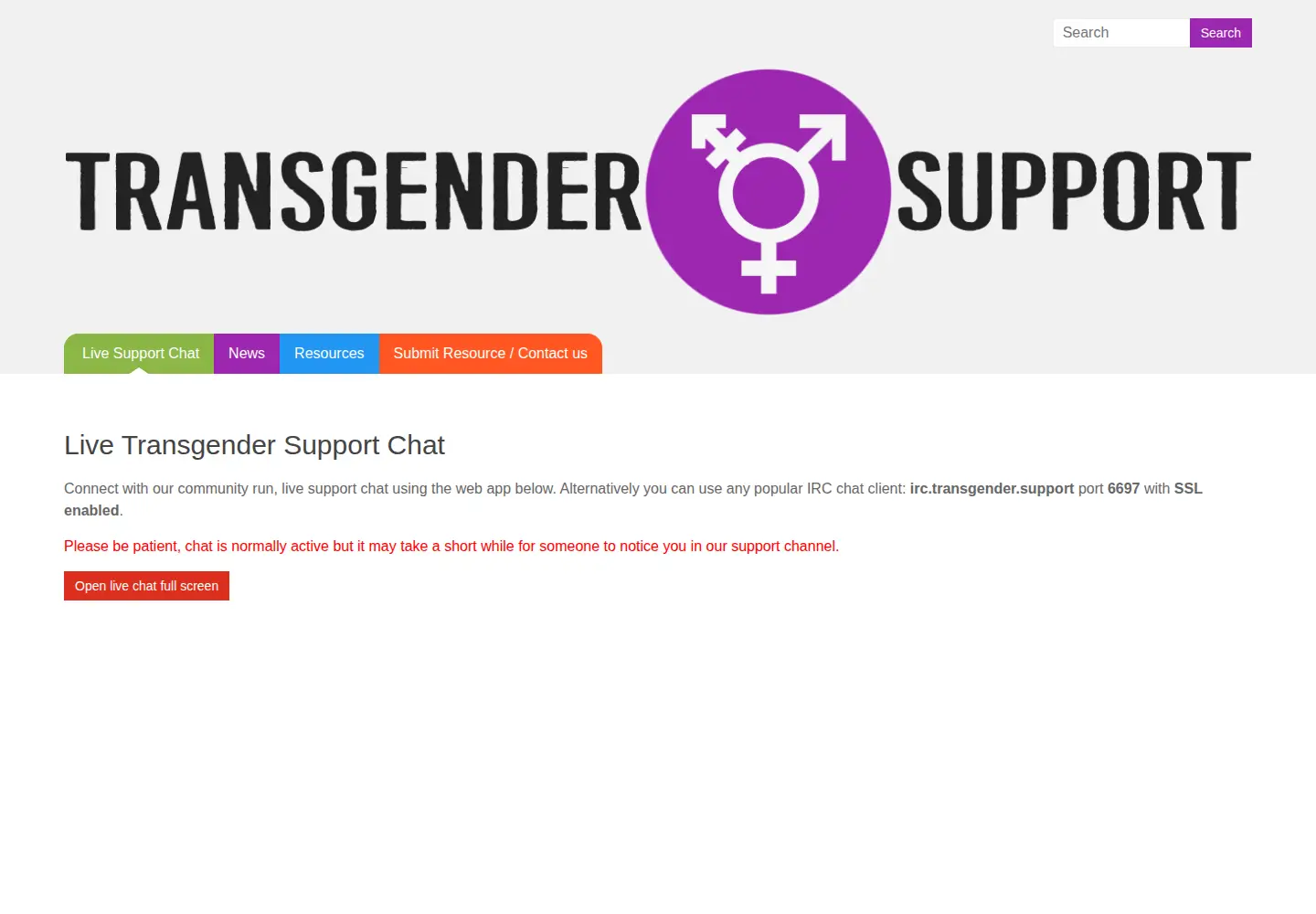 Screenshot of transgender.support