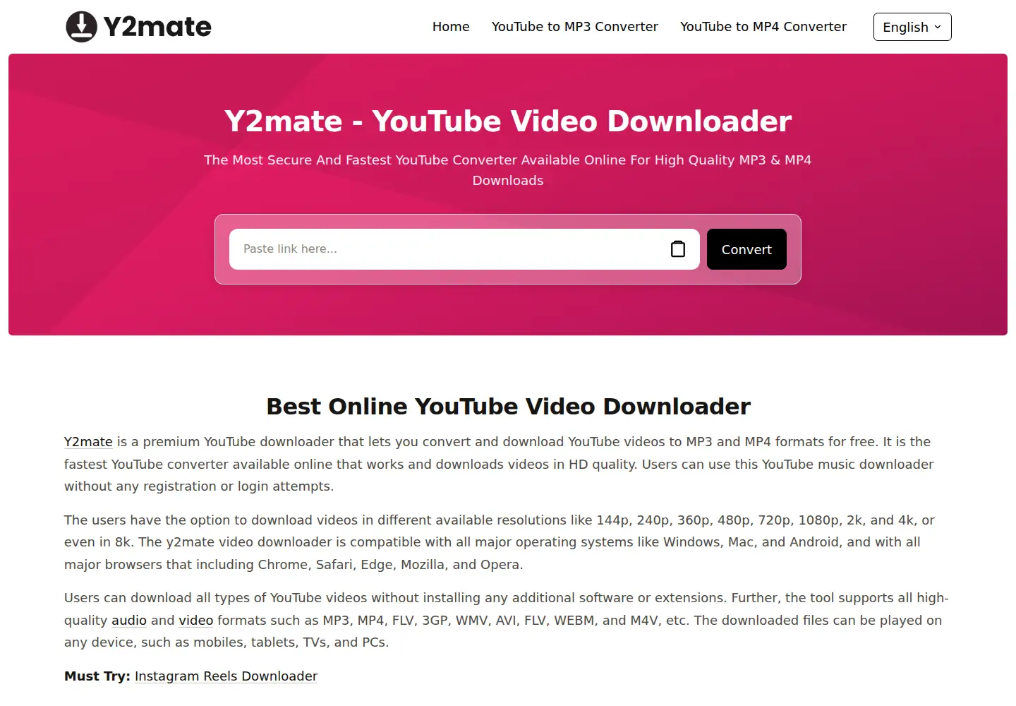 Captured homepage of y2mate.technology in the current scan