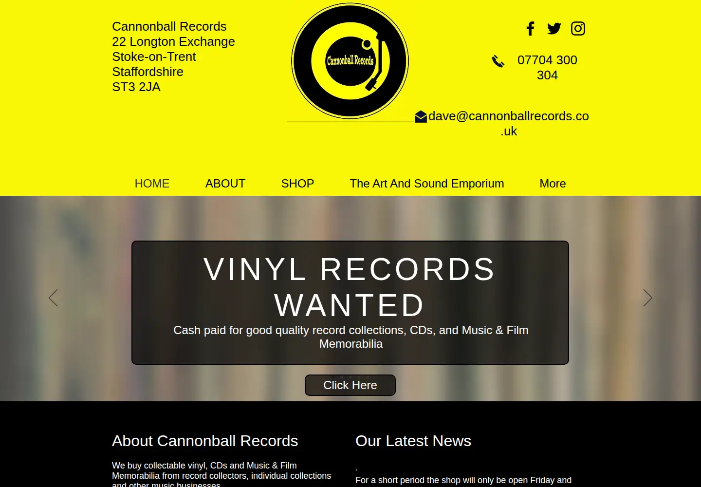 Captured homepage of cannonballrecords.co.uk in the current scan