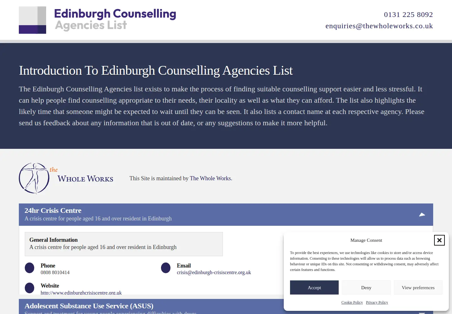 Screenshot of edinburghcounsellingagencies.co.uk