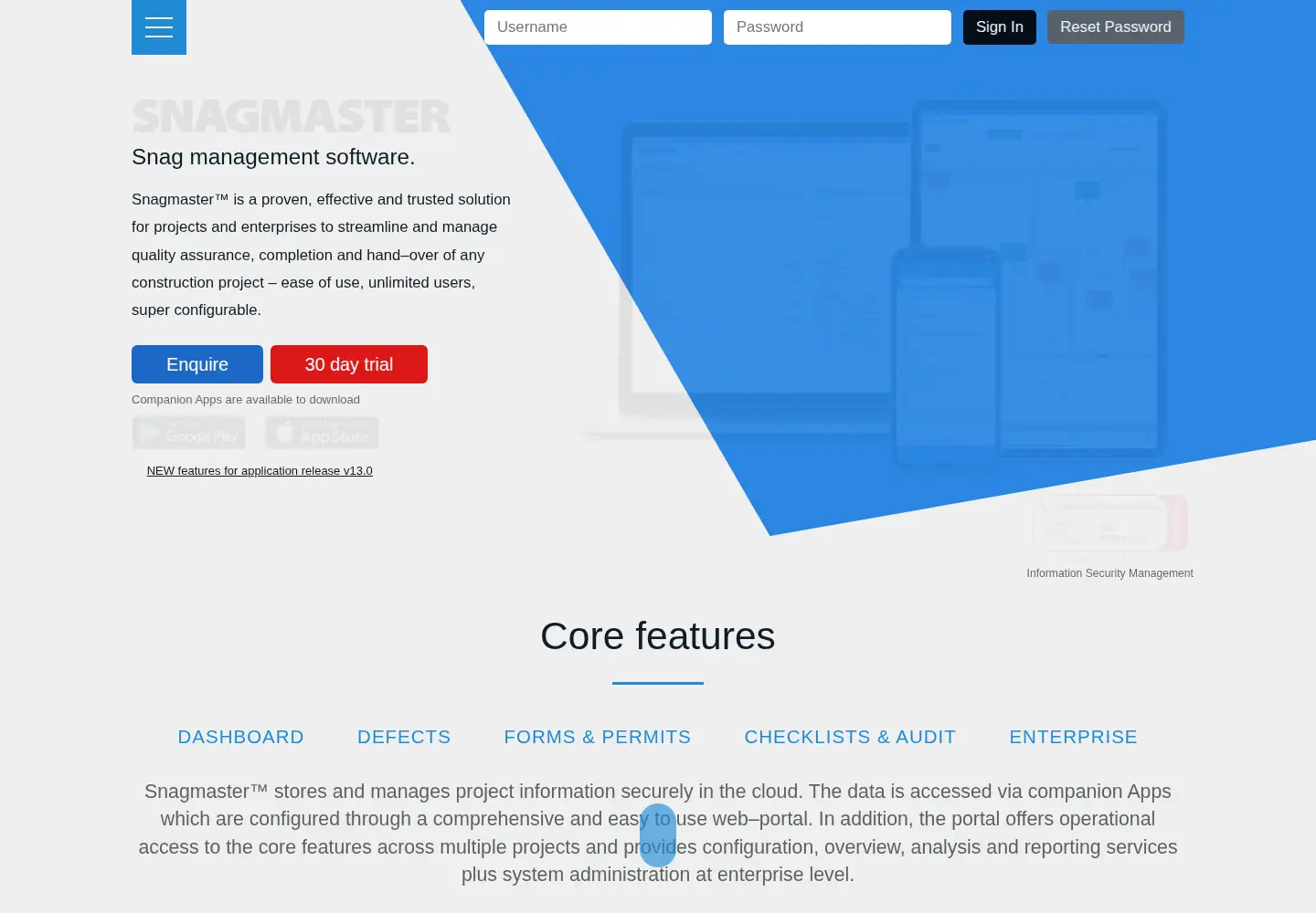 Screenshot of snagmaster.co.uk