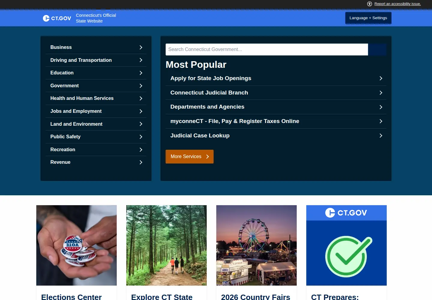 Screenshot of ct.gov