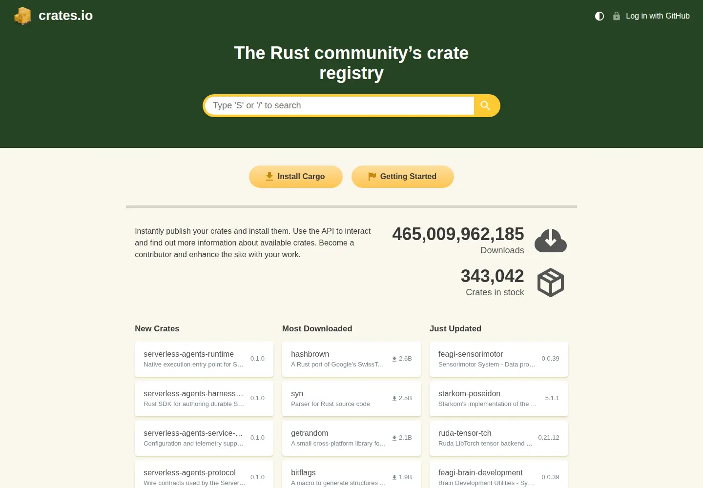 Screenshot of crates.io