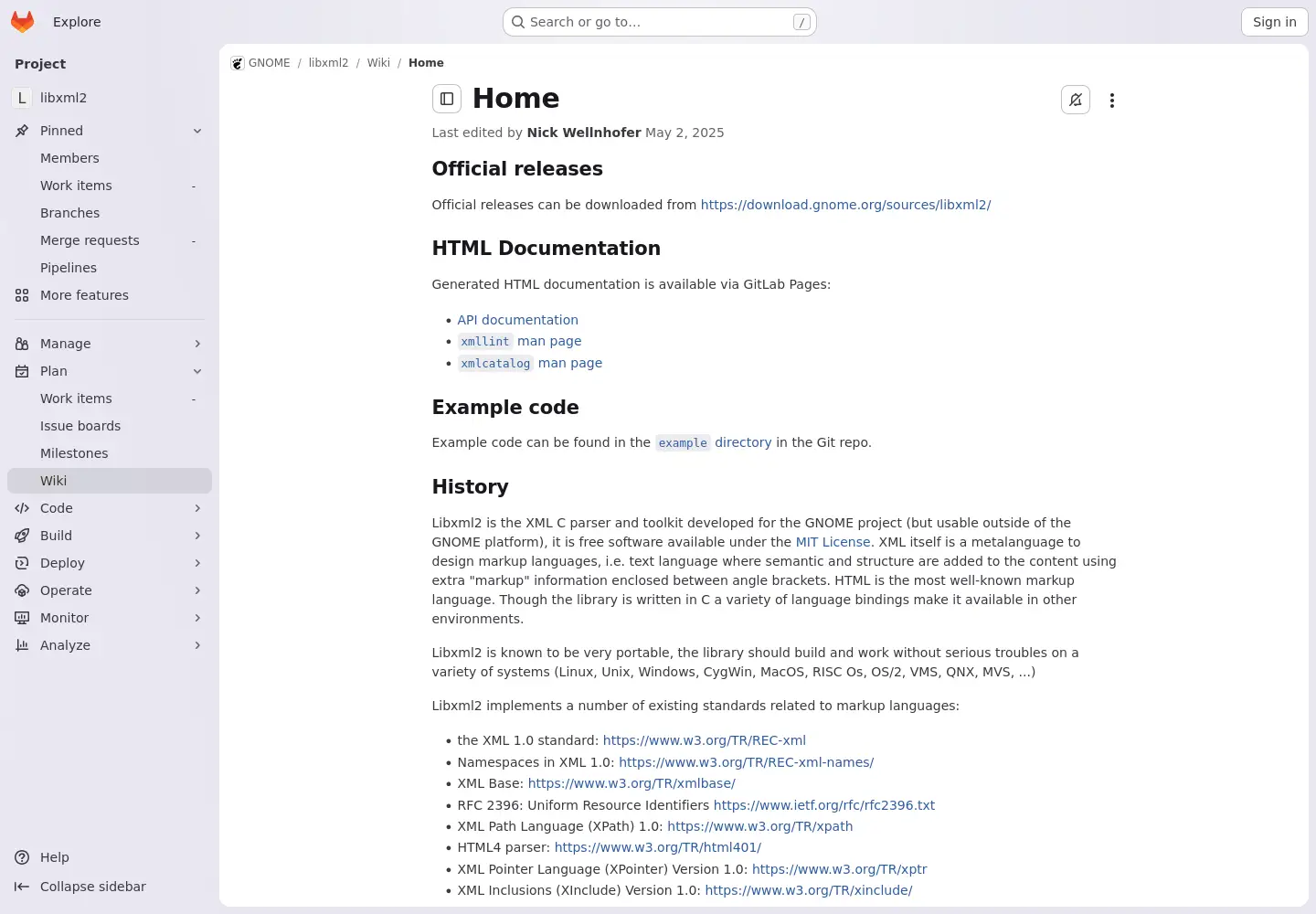 Captured homepage of xmlsoft.org in the current scan
