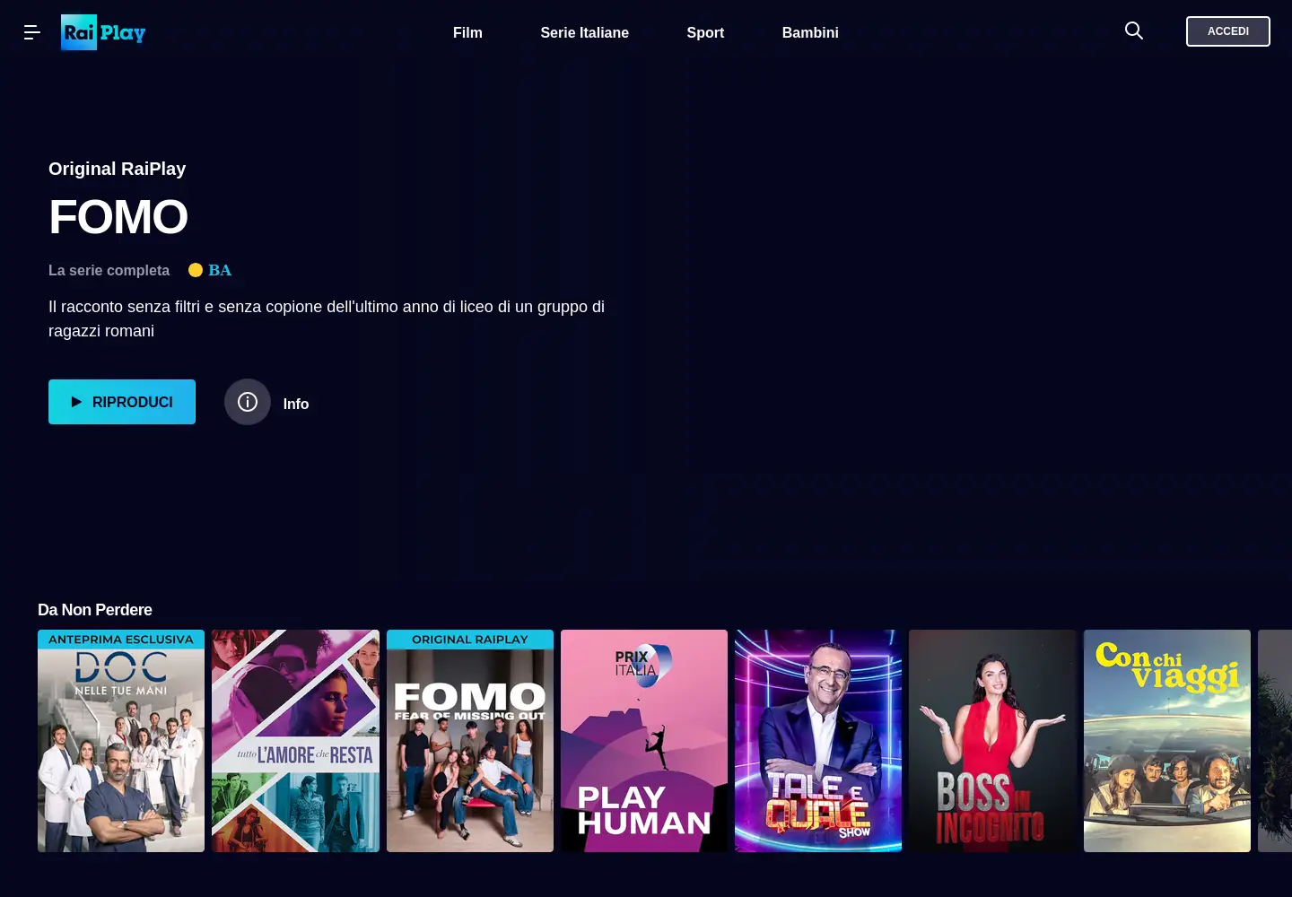 Screenshot of raiplay.it