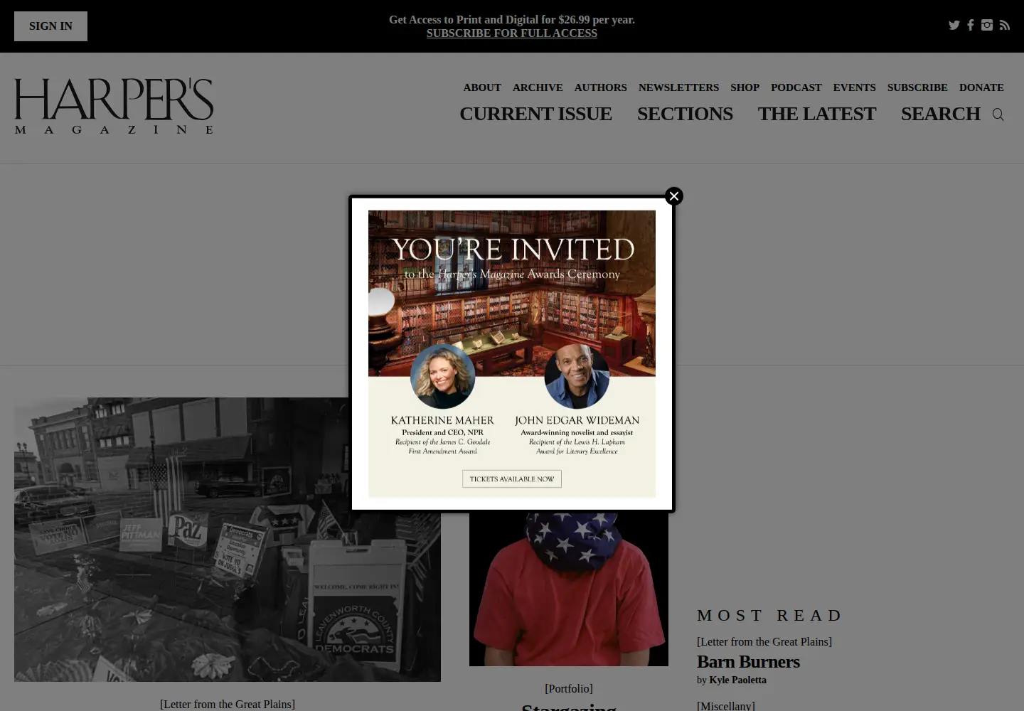 Screenshot of harpers.org