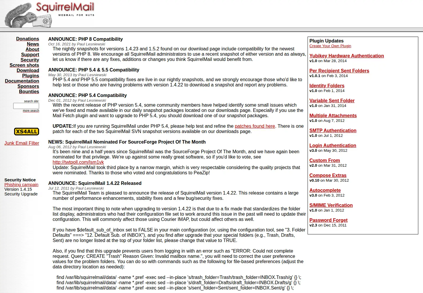 Screenshot of squirrelmail.org