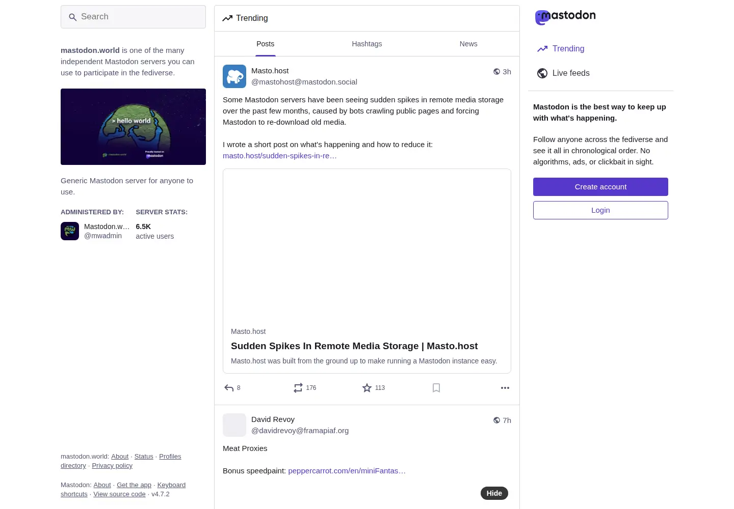 Screenshot of mastodon.world