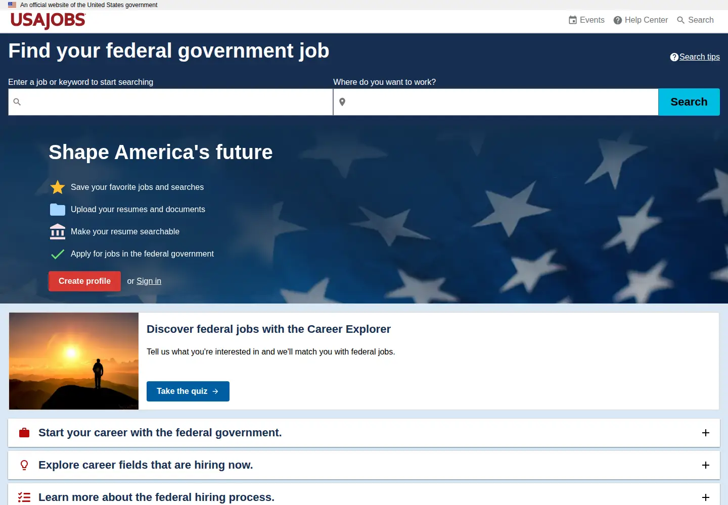 Screenshot of usajobs.gov