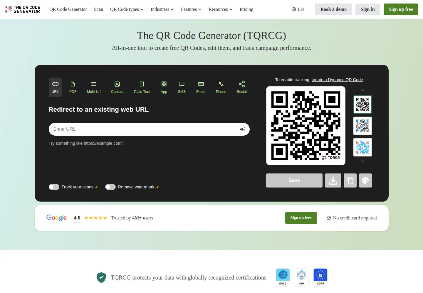 Screenshot of the-qrcode-generator.com