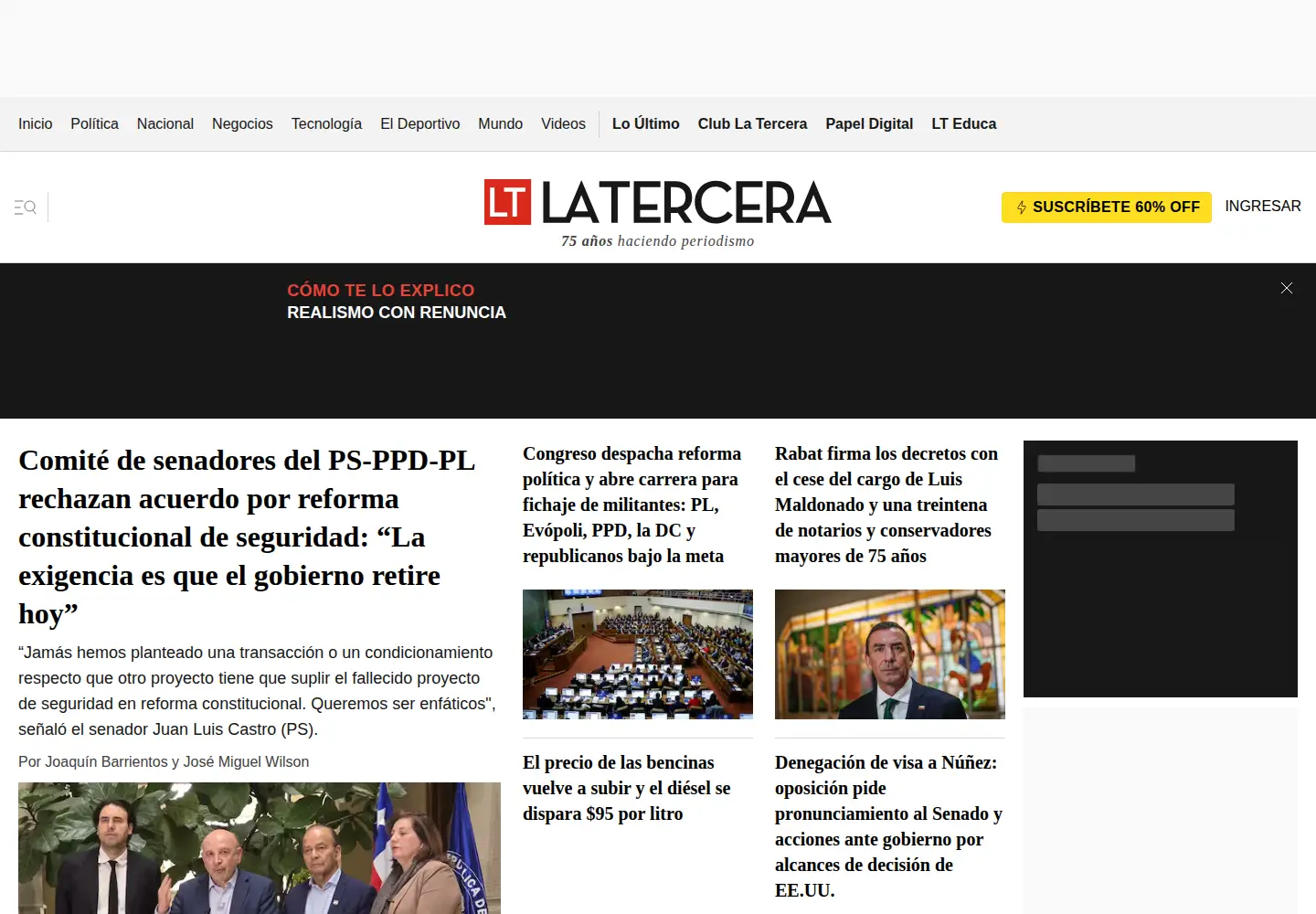 Screenshot of latercera.com