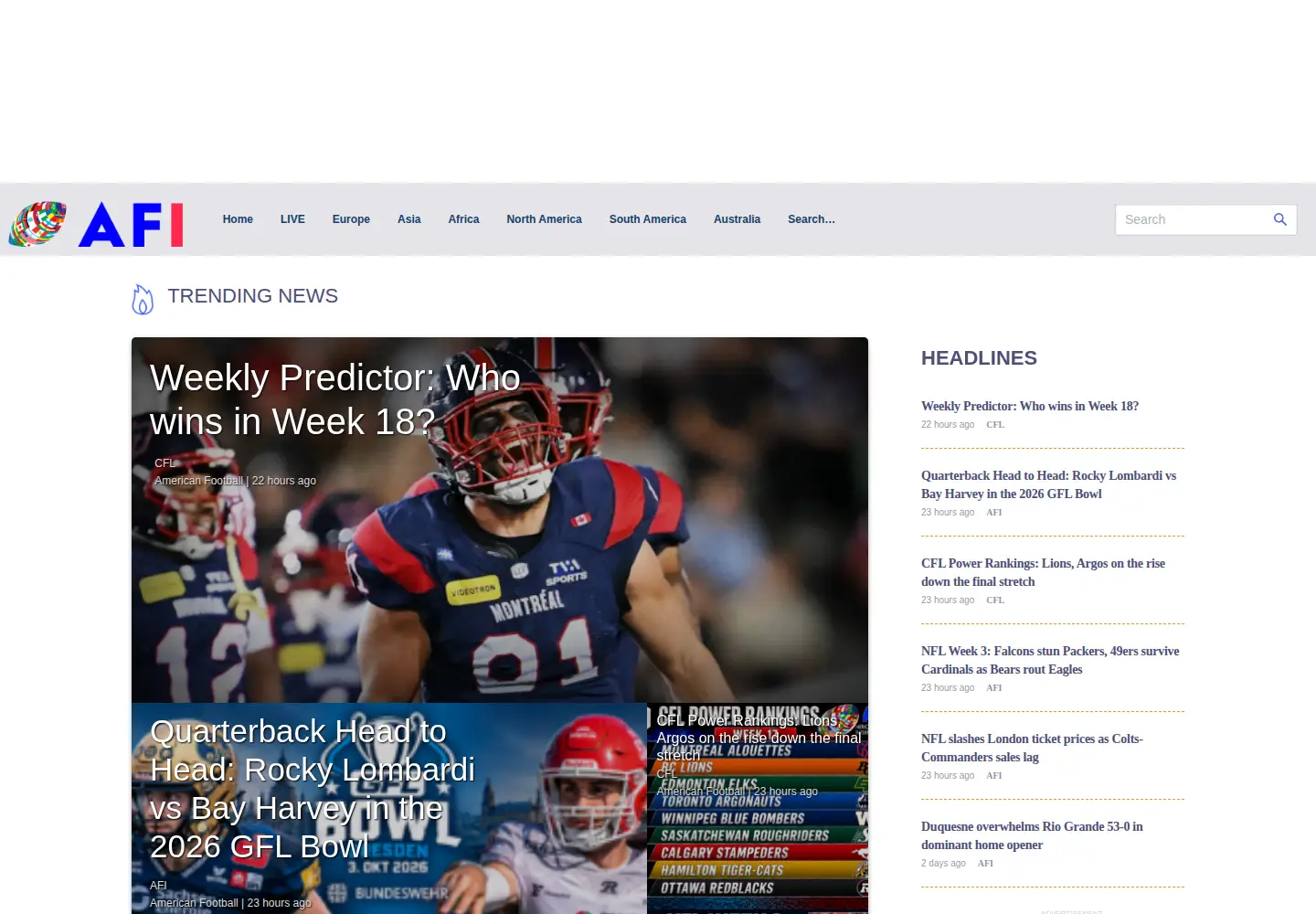 Screenshot of americanfootballinternational.com