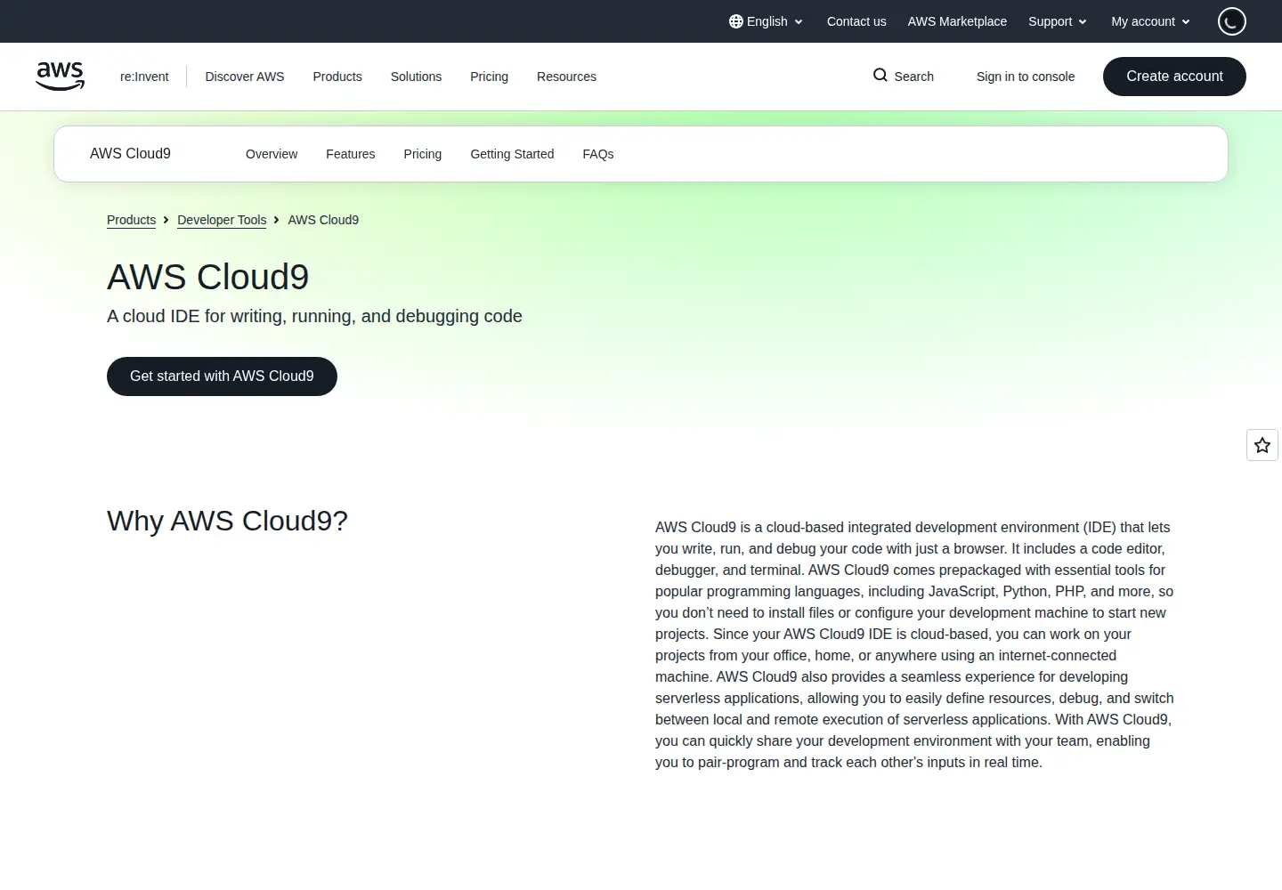 Screenshot of c9.io