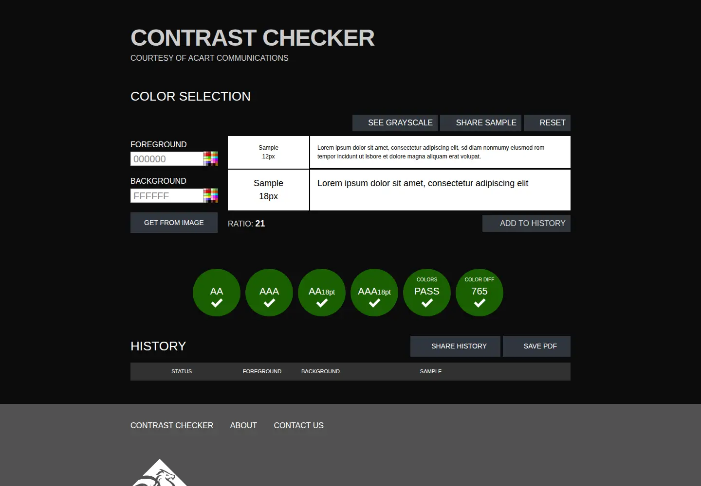 Screenshot of contrastchecker.com