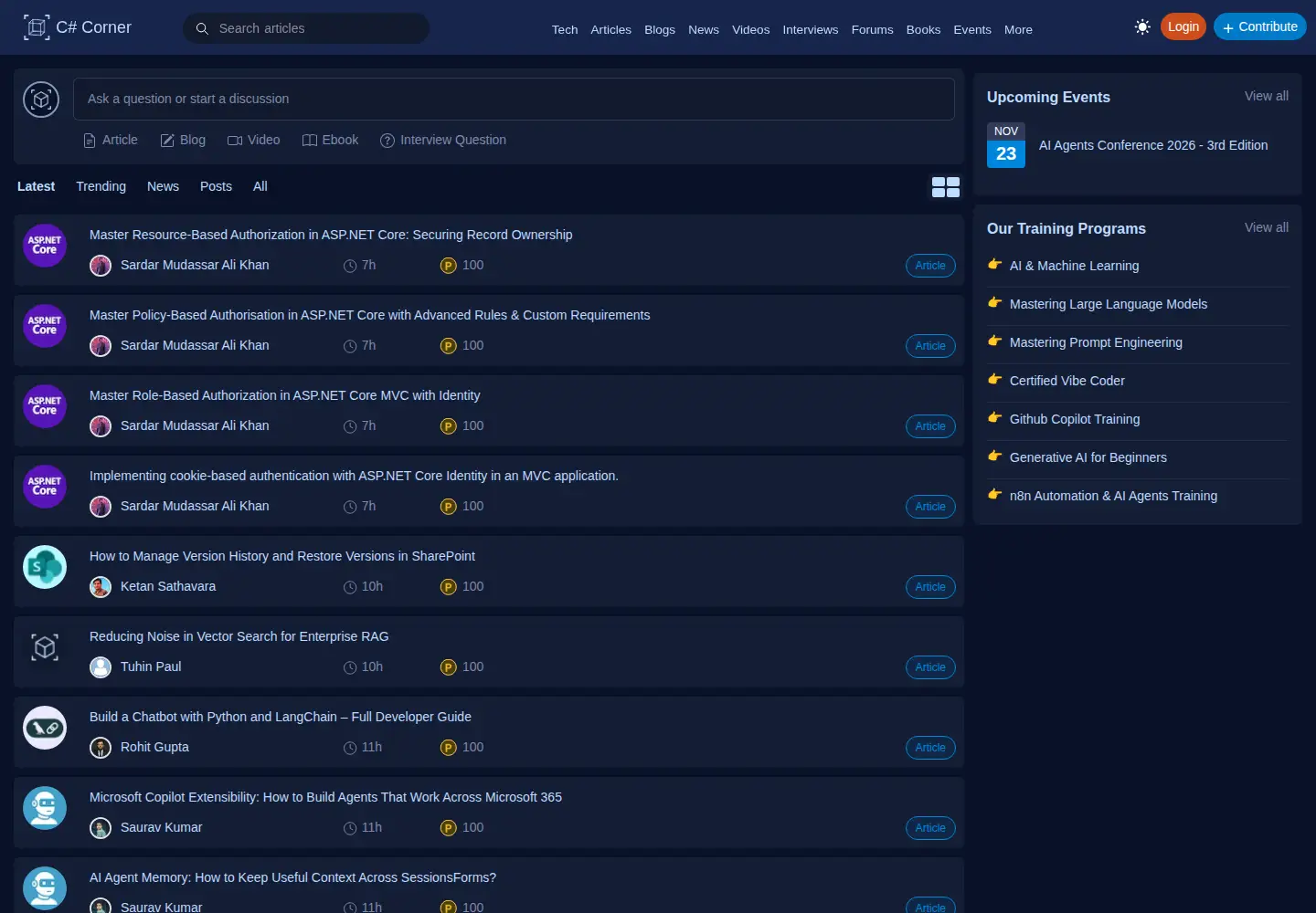 Screenshot of c-sharpcorner.com