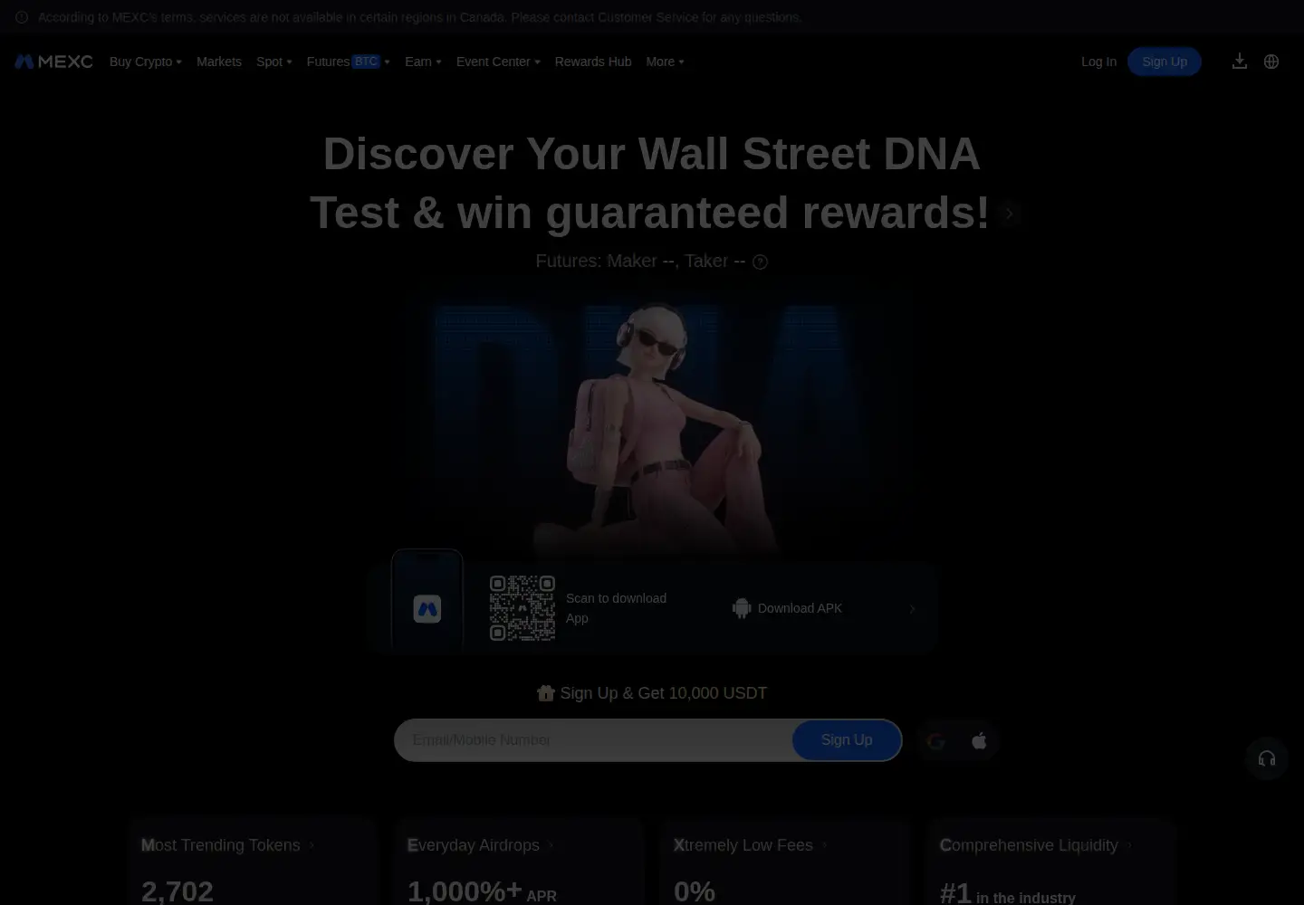 Captured homepage of mexc.com in the current scan