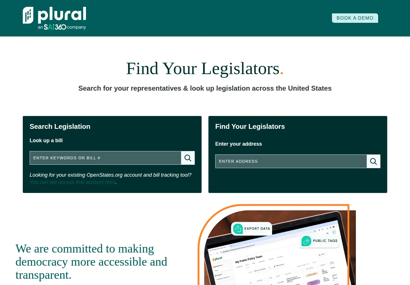 Captured homepage of openstates.org in the current scan
