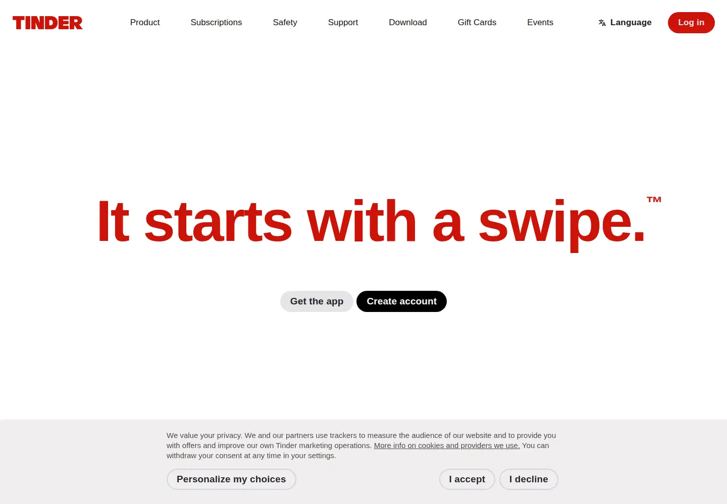 Screenshot of tinder.com