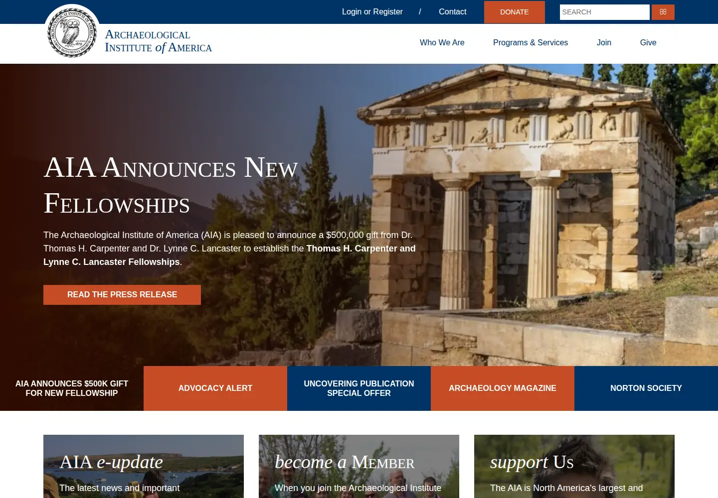 Screenshot of archaeological.org