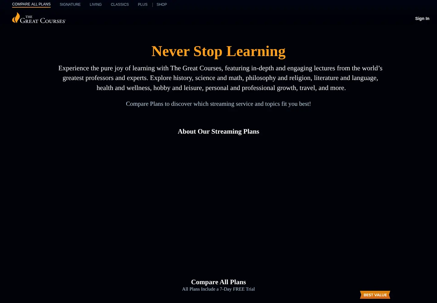Screenshot of thegreatcourses.com