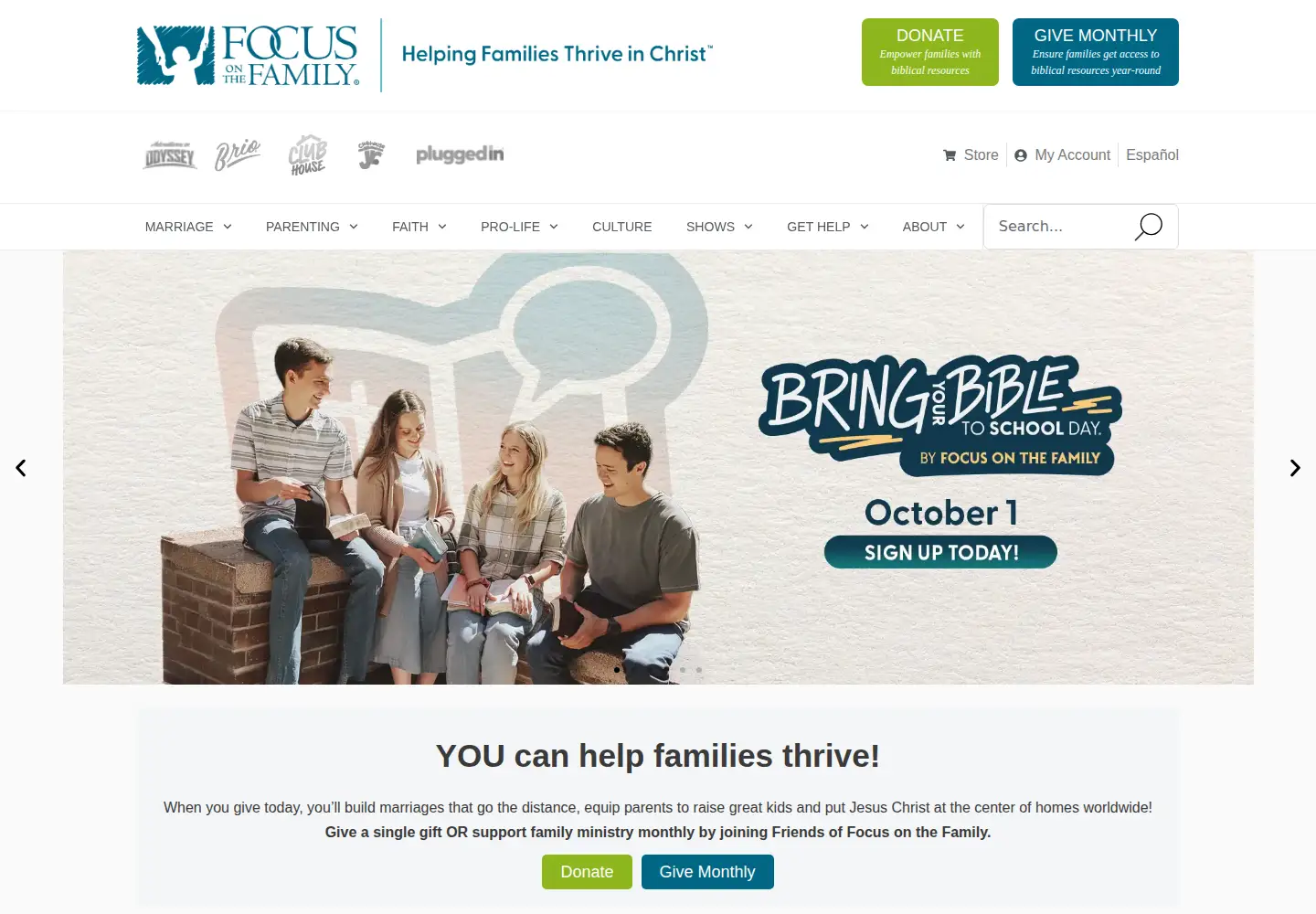 Screenshot of focusonthefamily.com