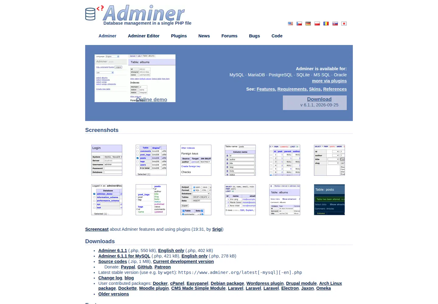 Screenshot of adminer.org