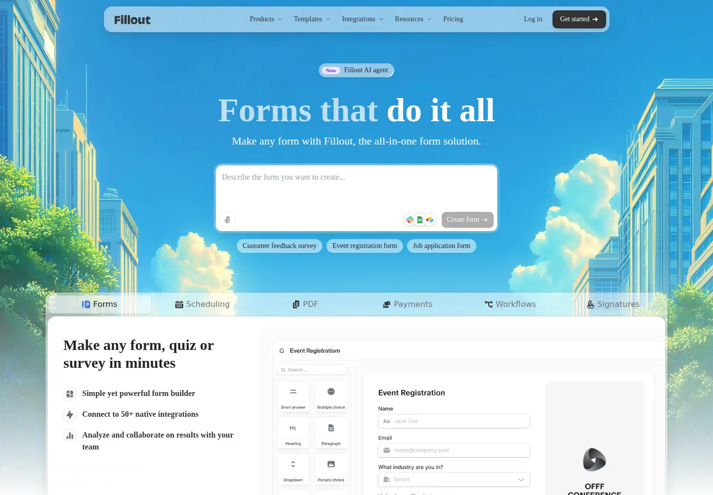 Screenshot of fillout.com