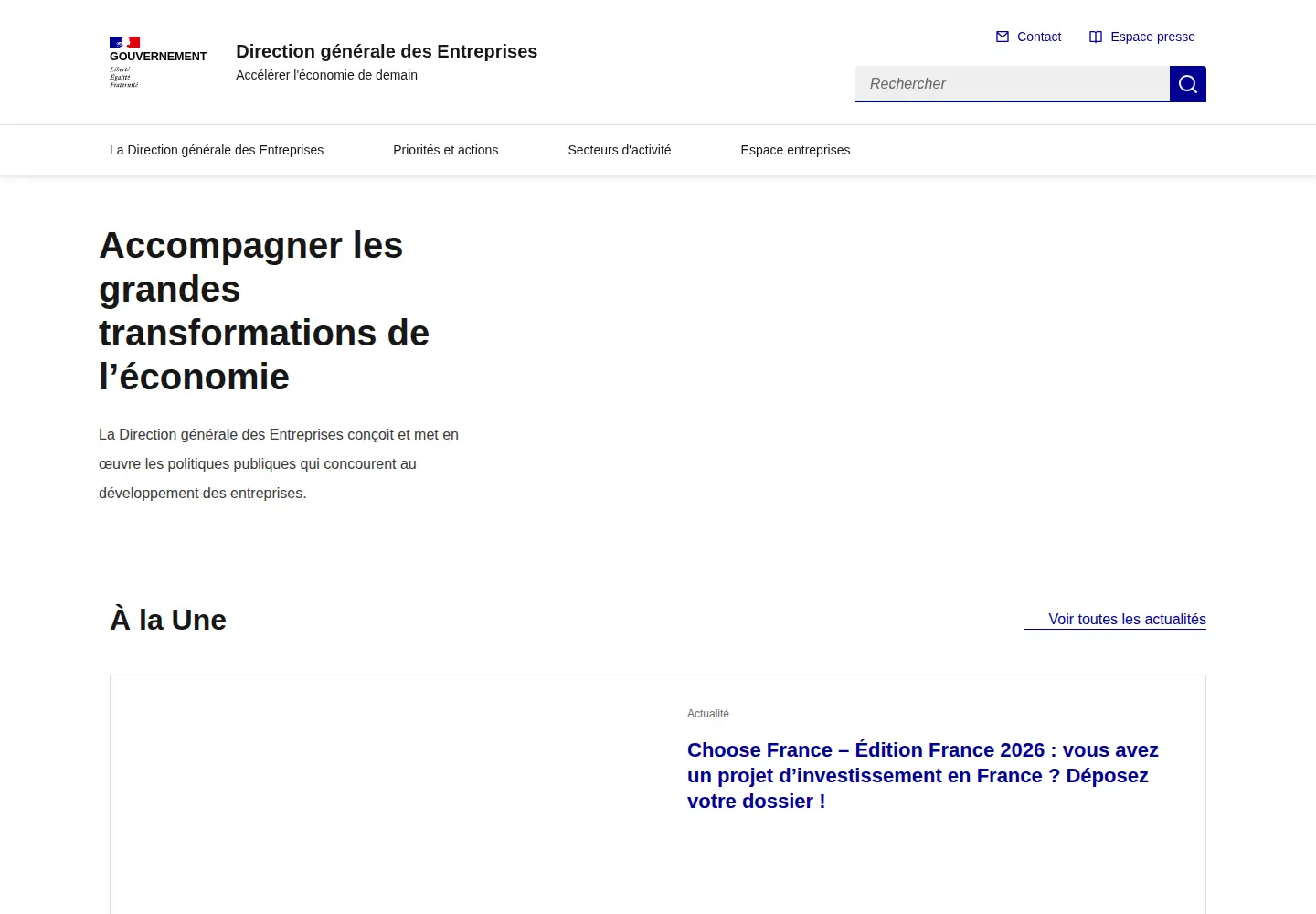 Screenshot of entreprises.gouv.fr