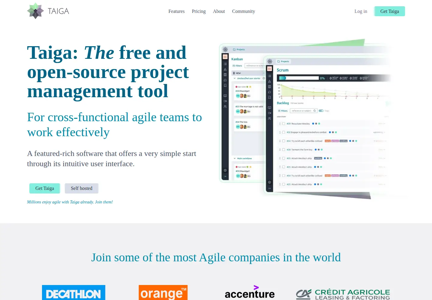 Screenshot of taiga.io