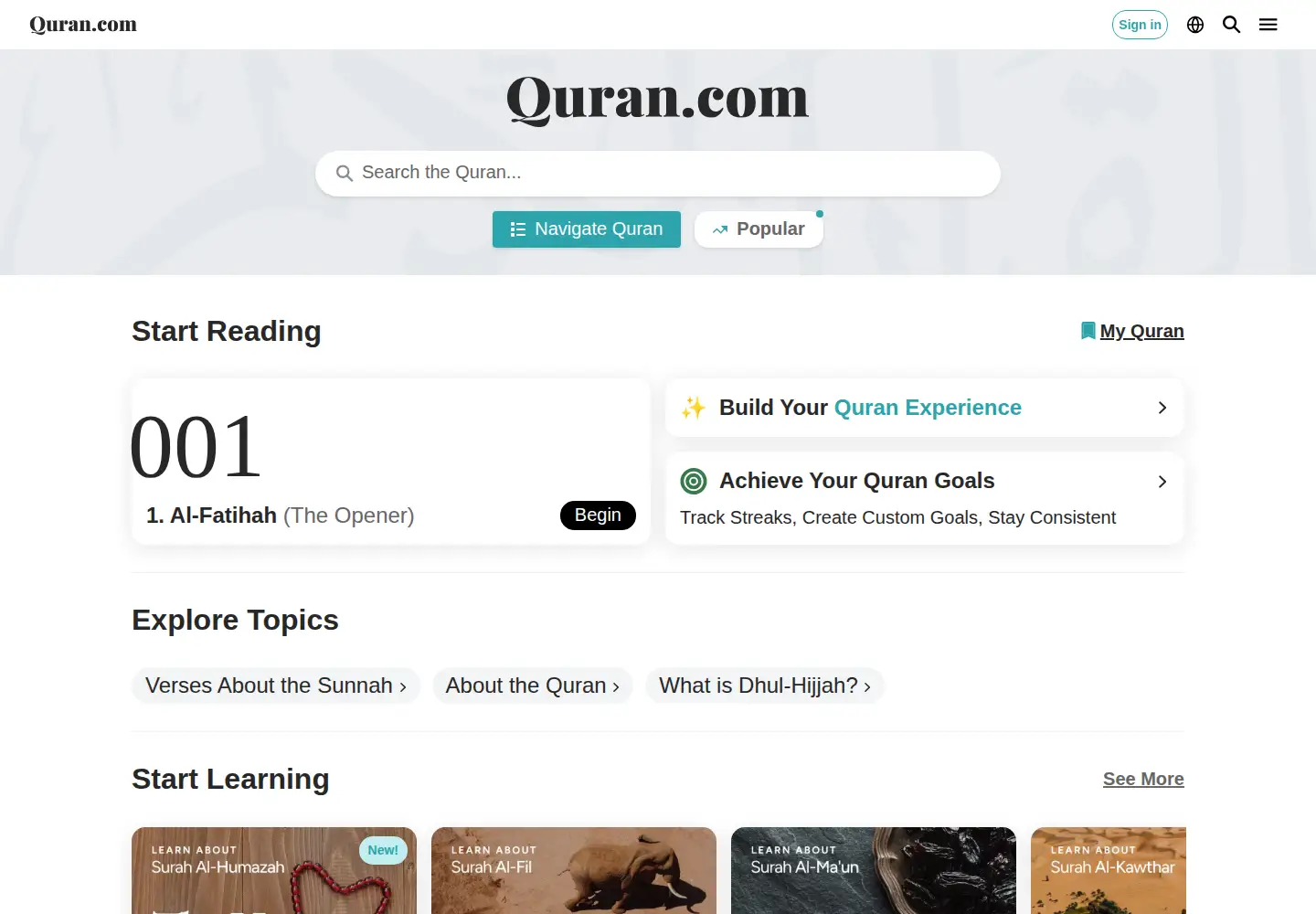 Screenshot of quran.com
