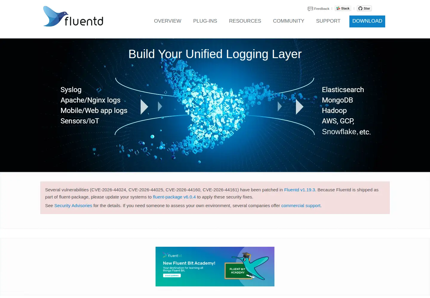 Screenshot of fluentd.org
