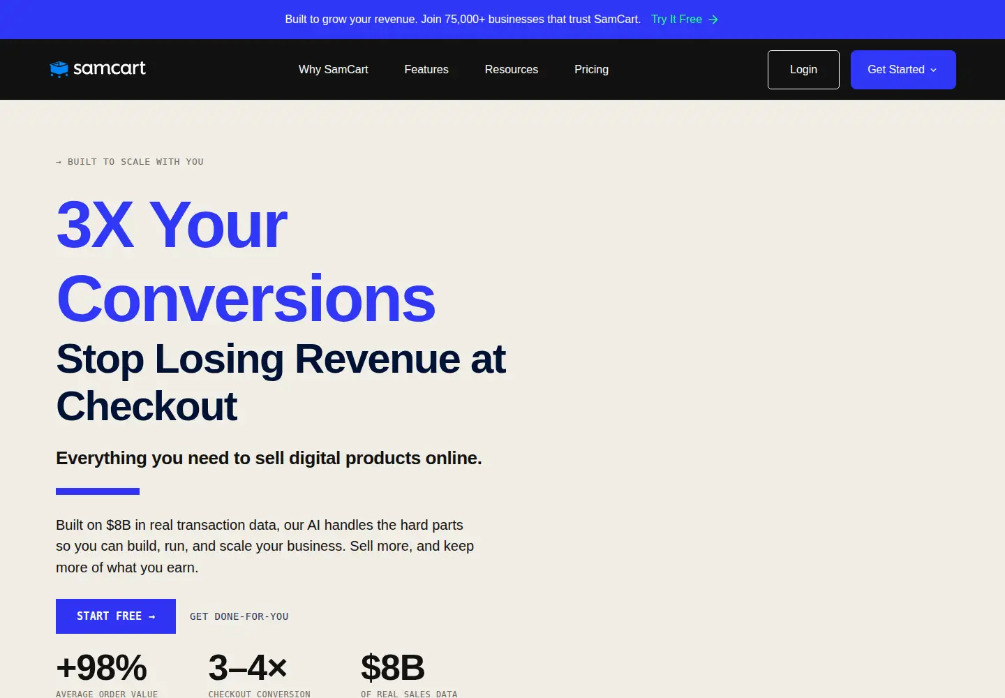 Screenshot of samcart.com