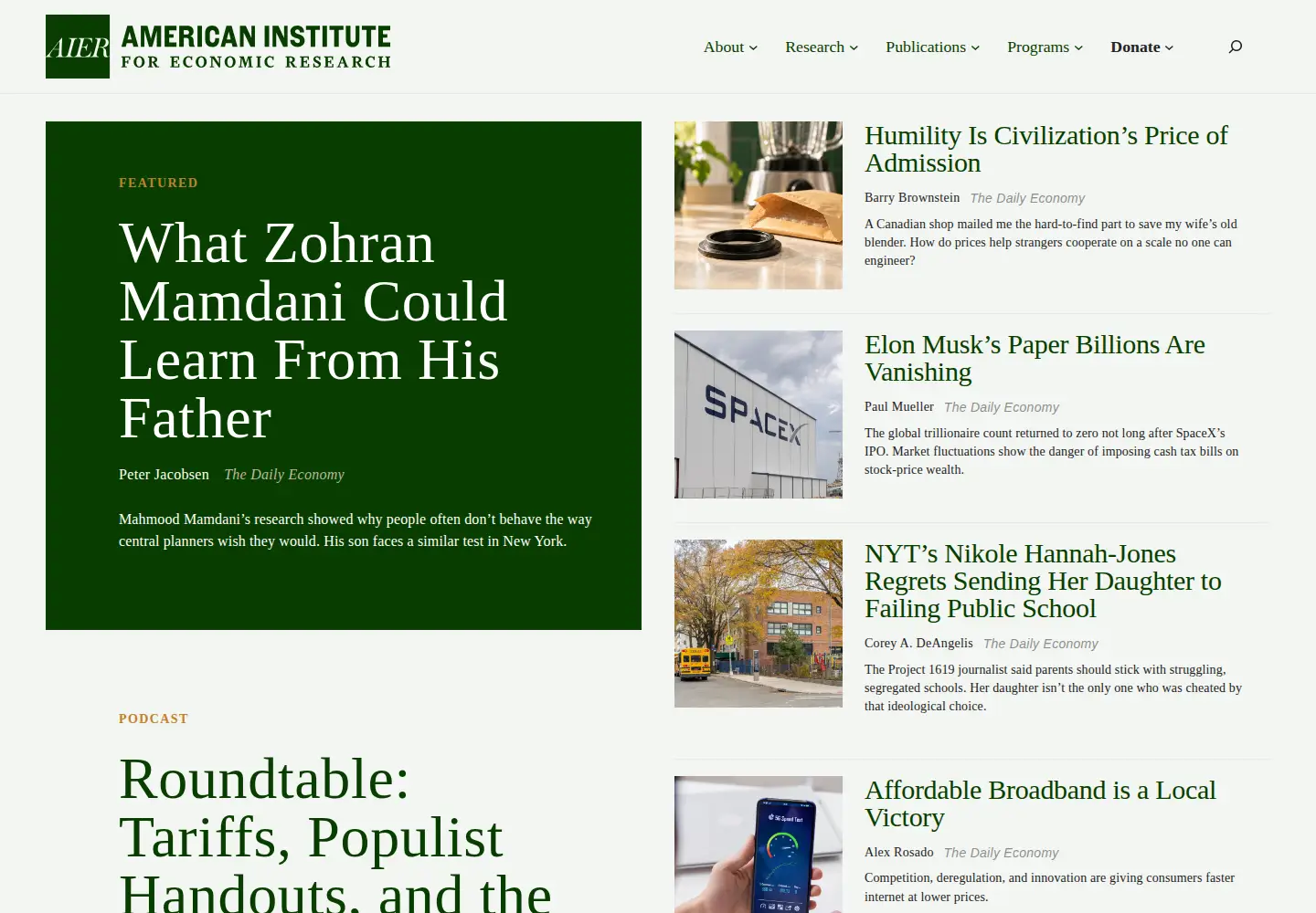Screenshot of aier.org