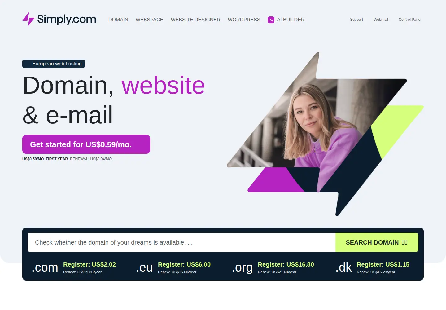 Screenshot of simply.com