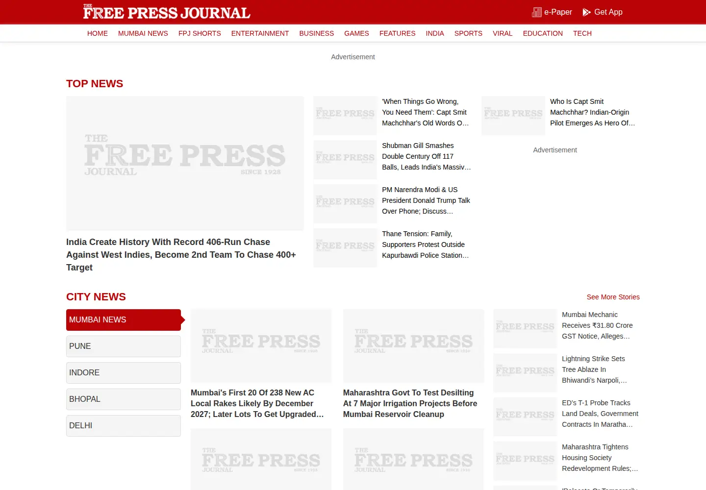 Screenshot of freepressjournal.in